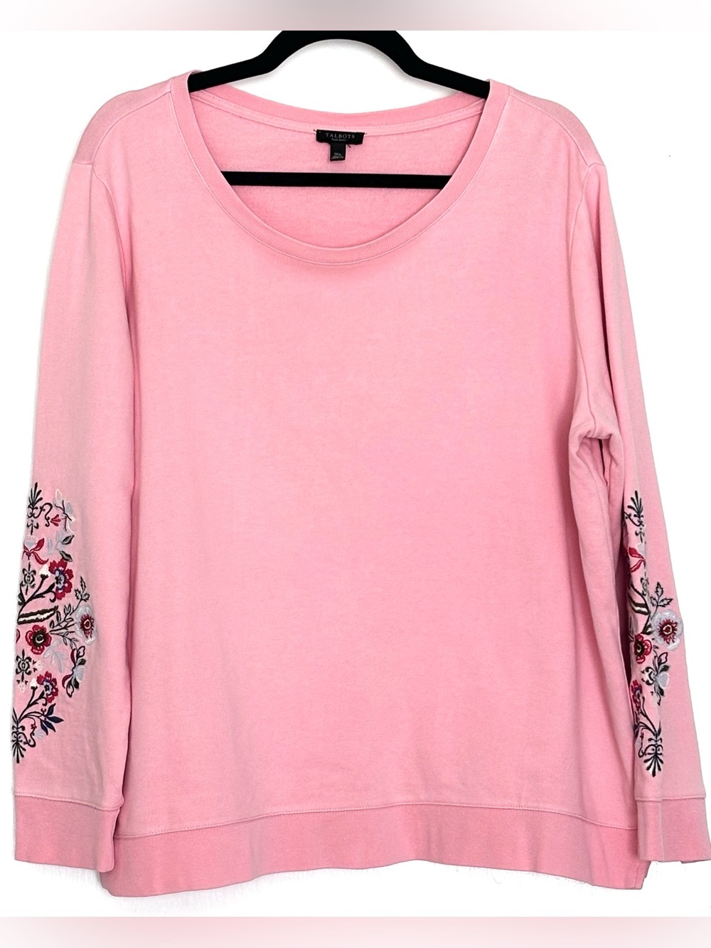 Talbots Embroidered Crewneck Sweatshirt Rose Pink 100% Cotton - Picture 2 of 5